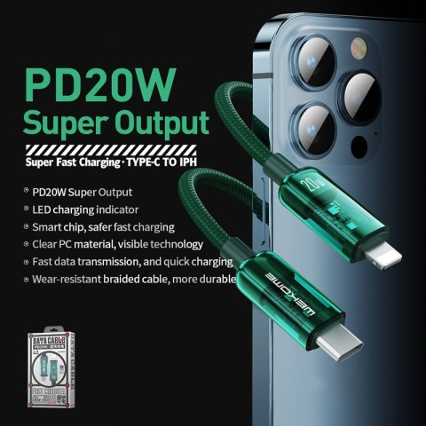 WEKOME WDC-181 Vanguard Series - Kabel połączeniowy USB-C do Lightning Super Fast Charging PD 20W 1 m (Zielony) WEKOME WDC-181 Vanguard Series - Kabel połączeniowy USB-C do Lightning Super Fast Charging PD 20W 1 m (Zielony)