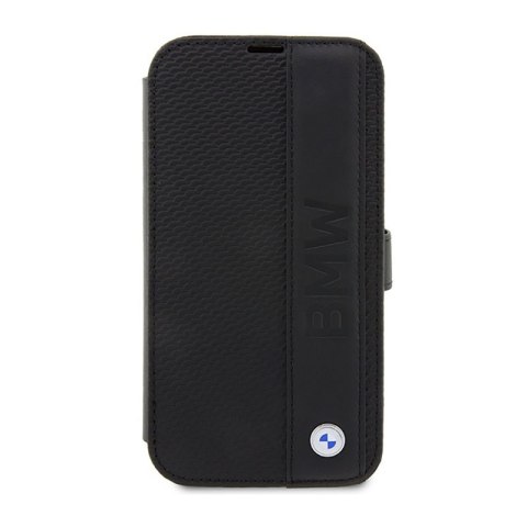 BMW Booktype Leather Textured & Stripe - Etui iPhone 14 Pro (czarny) BMW Booktype Leather Textured & Stripe - Etui iPhone 14 Pro (czarny)