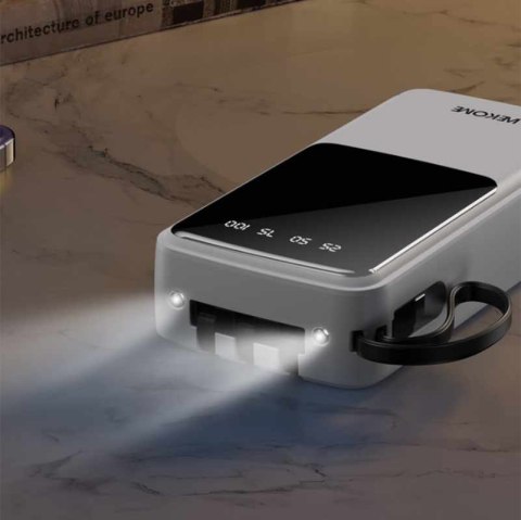 WEKOME WP-10 Pop Digital Series - Power bank 20000 mAh z wbudowanym kablem USB-C / Lightning / Micro USB / USB-A (Biały) WEKOME WP-10 Pop Digital Series - Power bank 20000 mAh z wbudowanym kablem USB-C / Lightning / Micro USB / USB-A (Biały)