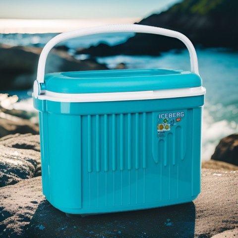 Lodówka turystyczna 42L ICEBERG na wkłady mrożące, turkusowa z białą rączką Lodówka turystyczna 42L ICEBERG na wkłady mrożące, turkusowa z białą rączką