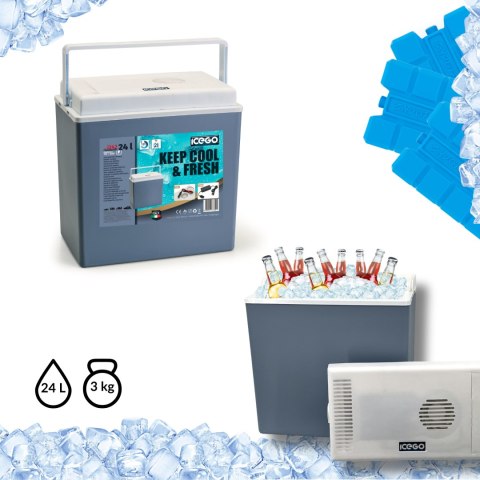 Lodówka samochodowa elektryczna 24L ICEGO, zasilanie 12-230V, niebieska Lodówka samochodowa elektryczna 24L ICEGO, zasilanie 12-230V, niebieska