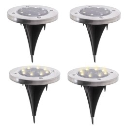 LAMPY OGRODOWE SOLARNE NAJAZDOWE GRUNTOWE WBIJANE ŚWIECĄCY DYSK 8LED 4SZT. ZIMNY BIAŁY